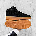 Чоловічі зимові кросівки Nike Air Force Winter (чорні) високі стильні теплі кеди на хутрі 1203 топ, фото 3