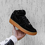 Чоловічі зимові кросівки Nike Air Force Winter (чорні) високі стильні теплі кеди на хутрі 1203 топ, фото 5