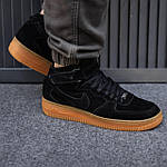 Чоловічі зимові кросівки Nike Air Force Winter (чорні) високі стильні теплі кеди на хутрі 1203 топ, фото 8