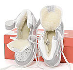 Жіночі зимові кросівки Nike Air Force (сірі з білим і рожевим) високі модні кеди з хутром К14021 топ, фото 2