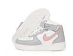 Жіночі зимові кросівки Nike Air Force (сірі з білим і рожевим) високі модні кеди з хутром К14021 топ, фото 7