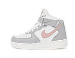 Жіночі зимові кросівки Nike Air Force (сірі з білим і рожевим) високі модні кеди з хутром К14021 топ, фото 8