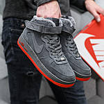 Чоловічі зимові кросівки Nike Air Force Winter (сірі) стильні теплі високі замшеві кроси на хутрі KIT1202 топ, фото 2