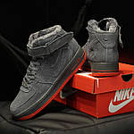 Чоловічі зимові кросівки Nike Air Force Winter (сірі) стильні теплі високі замшеві кроси на хутрі KIT1202 топ, фото 4