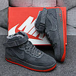 Чоловічі зимові кросівки Nike Air Force Winter (сірі) стильні теплі високі замшеві кроси на хутрі KIT1202 топ, фото 6