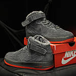 Чоловічі зимові кросівки Nike Air Force Winter (сірі) стильні теплі високі замшеві кроси на хутрі KIT1202 топ, фото 9