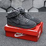 Чоловічі зимові кросівки Nike Air Force Winter (сірі) стильні теплі високі замшеві кроси на хутрі KIT1202 топ, фото 10