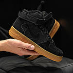 Чоловічі зимові кросівки Nike Air Force Winter (чорні) стильні теплі високі замшеві кроси на хутрі KIT1203 топ, фото 3