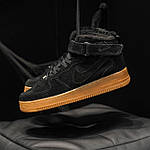 Чоловічі зимові кросівки Nike Air Force Winter (чорні) стильні теплі високі замшеві кроси на хутрі KIT1203 топ, фото 5