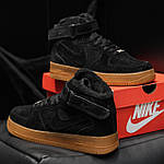 Чоловічі зимові кросівки Nike Air Force Winter (чорні) стильні теплі високі замшеві кроси на хутрі KIT1203 топ, фото 6