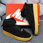 Чоловічі зимові кросівки Nike Air Force Winter (чорні) стильні теплі високі замшеві кроси на хутрі KIT1203 топ, фото 10