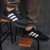 Мужские кроссовки Adidas Iniki термо (чёрно-белые на черной подошве) водоотталкивающие осень-зима кроссы 2466