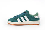 Жіночі зимові кросівки Adidas Campus (зелені з білим) яскраві модні низькі кеди з хутром К14480 топ, фото 8