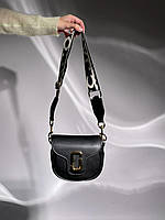 Женская сумка клатч Marc Jacobs Small Saddle Bag Black/Gold (черная) KIS02188 маленькая сумочка с эмблемой