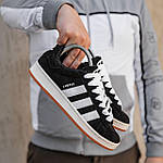 Чоловічі зимові кросівки Adidas Campus (чорні з білим) якісні утеплені кеди з хутром 2523 топ, фото 2