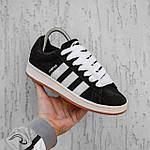 Чоловічі зимові кросівки Adidas Campus (чорні з білим) якісні утеплені кеди з хутром 2523 топ, фото 4