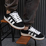 Чоловічі зимові кросівки Adidas Campus (чорні з білим) якісні утеплені кеди з хутром 2523 топ, фото 7