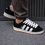 Чоловічі зимові кросівки Adidas Campus (чорні з білим) якісні утеплені кеди з хутром 2523 топ, фото 8