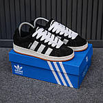 Чоловічі зимові кросівки Adidas Campus (чорні з білим) якісні утеплені кеди з хутром 2523 топ, фото 9