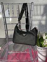 Женская сумка Prada Big Re-Edition 2005 Black Leather (черная) маленькая кожаная стильная сумочка torba0087
