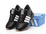 Чоловічі зимові кросівки Adidas INIKI mid Winter (чорні з білим) низькі теплі кроси з хутром К14472 топ, фото 2