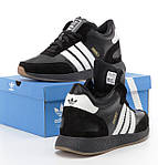 Чоловічі зимові кросівки Adidas INIKI mid Winter (чорні з білим) низькі теплі кроси з хутром К14472 топ, фото 3