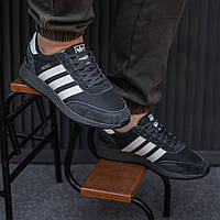 Мужские кроссовки Adidas Iniki термо (чёрно-белые на черной подошве) водоотталкивающие осень-зима кроссы 2468