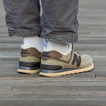 Жіночі зимові кросівки New Balance 574 Winter Haki (хакі з коричневим) практичні кроси з хутром I1544 топ, фото 4
