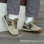 Жіночі зимові кросівки New Balance 574 Winter Haki (хакі з коричневим) практичні кроси з хутром I1544 топ, фото 5