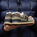 Чоловічі зимові кросівки New Balance 574 Winter Haki (хакі з коричневим) теплі модні кроси на хутрі I1544 топ, фото 7