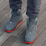 Чоловічі зимові кросівки Nike Air Force Winter Grey/Red (сірі з червоним) високі кеди з хутром I1546 топ, фото 2