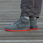 Чоловічі зимові кросівки Nike Air Force Winter Grey/Red (сірі з червоним) високі кеди з хутром I1546 топ, фото 3