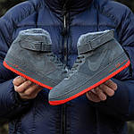 Чоловічі зимові кросівки Nike Air Force Winter Grey/Red (сірі з червоним) високі кеди з хутром I1546 топ, фото 5