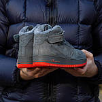 Чоловічі зимові кросівки Nike Air Force Winter Grey/Red (сірі з червоним) високі кеди з хутром I1546 топ, фото 7