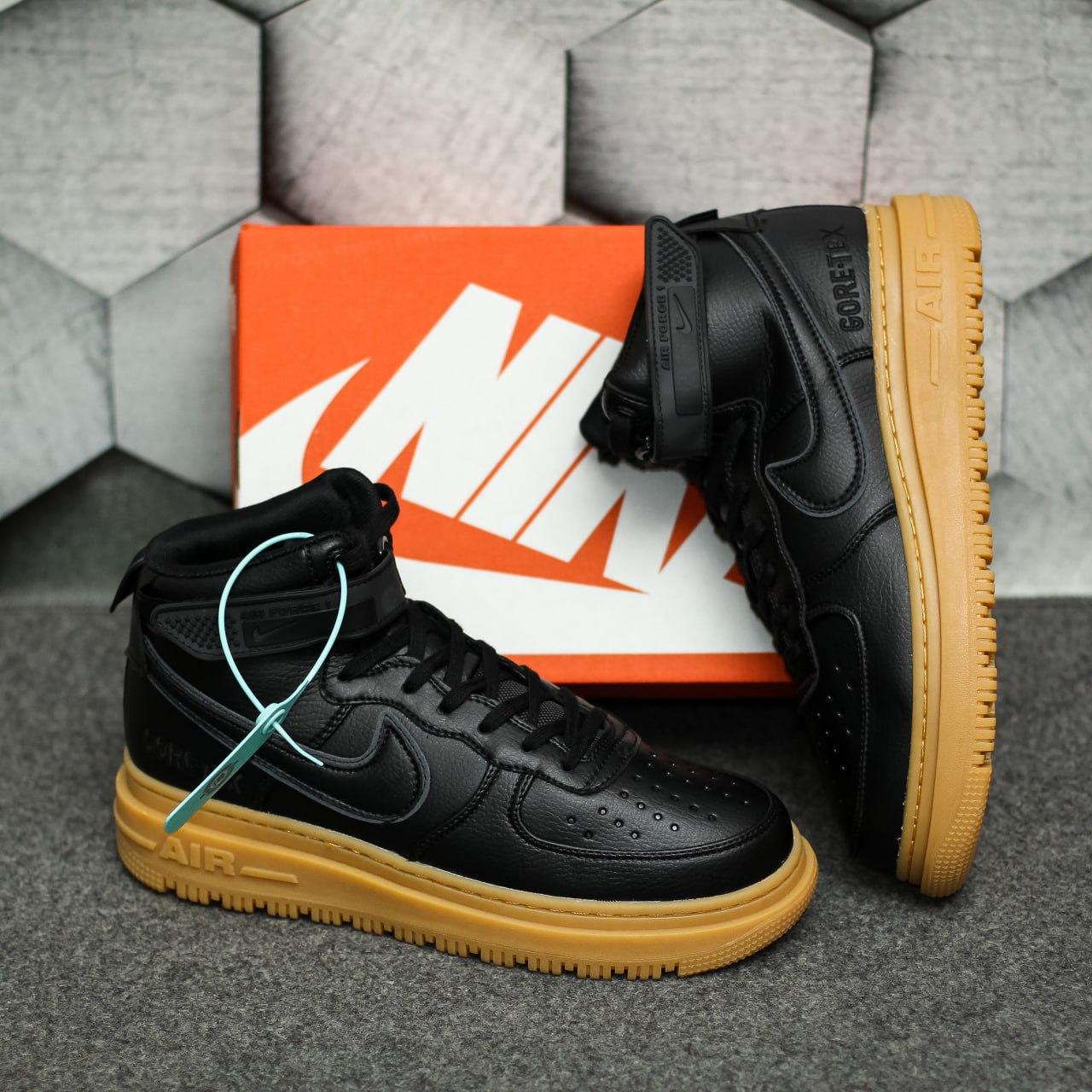 Чоловічі зимові кросівки Nike Air Force Gore-Tex (чорні) високі молодіжні кеди на платформі 1740 топ, фото 1