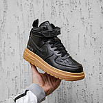Чоловічі зимові кросівки Nike Air Force Gore-Tex (чорні) високі молодіжні кеди на платформі 1740 топ, фото 6