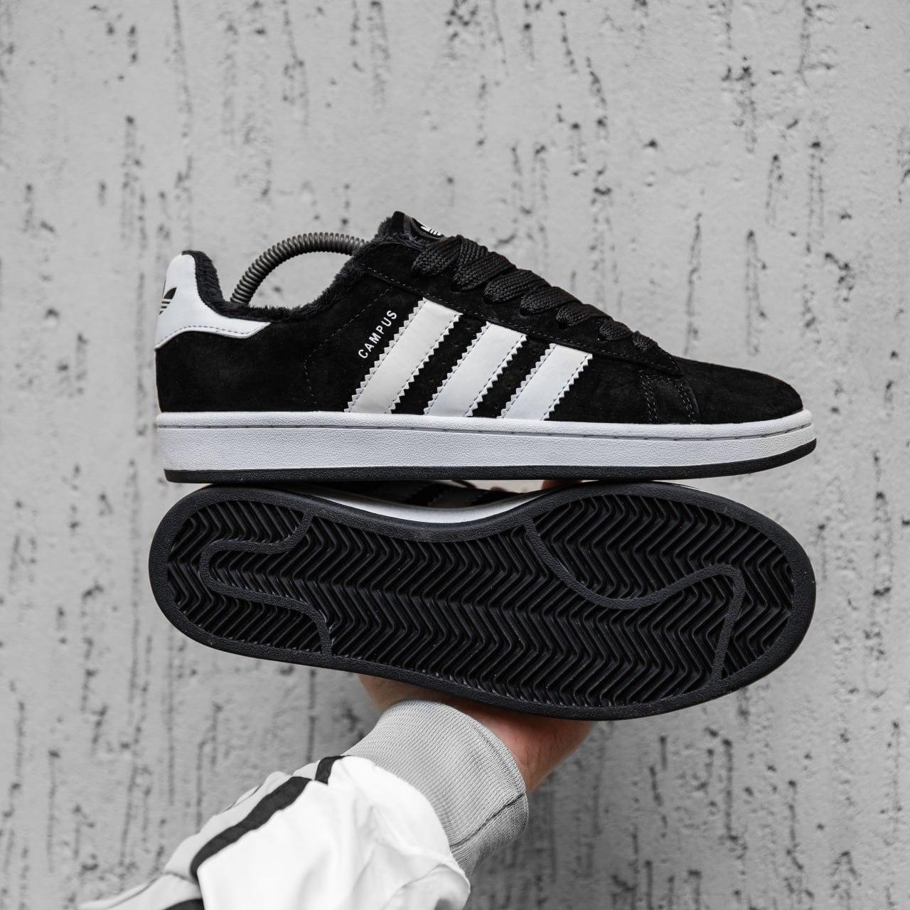 Чоловічі зимові кросівки Adidas Campus (чорні) спортивні повсякденні кроси 2514 Адідас топ, фото 1