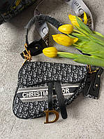 Женская сумка Christian Dior Saddle Silver Monogram (серая с чёрным) стильная и вместительная torba0078 house