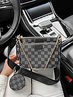 Женская сумка Louis Vuitton Multi Pochette Black Grey (черная с серым) красивая модная стильная сумка AS286