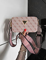 Женская сумка Guess Crossbody (розовая) стильная маленькая сумочка на широком длинном ремне для девушки Gi5316