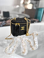 Женская сумка Chanel Premium (чёрная) роскошная маленькая сумочка на длинной декоративной цепочке Gi92018