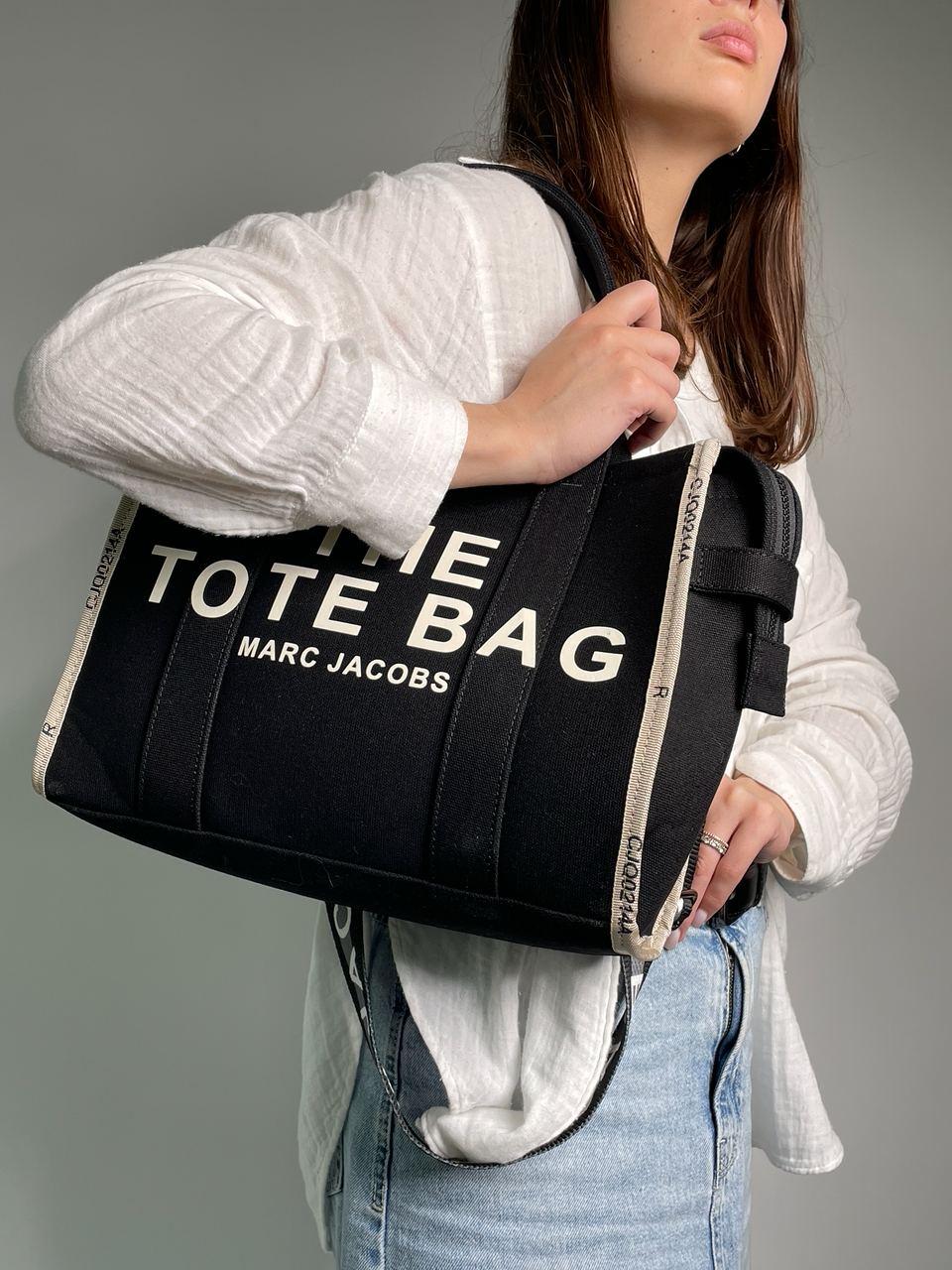 Женская сумка Marc Jacobs Medium Tote Bag Black/Cream (черная с бежевым) удобная вместительная сумка KIS02158 - фото 6 - id-p2005004906