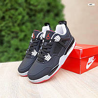 Мужские зимние кроссовки Nike Air Jordan 4 (чёрные с красным) модные термо кроссы с флисом О4007 45 house