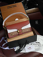 Женская сумка Coach Tabby Red/Beige Shoulder Bag In Signature Canvas (коричневая) стильная сумочка KIS99012
