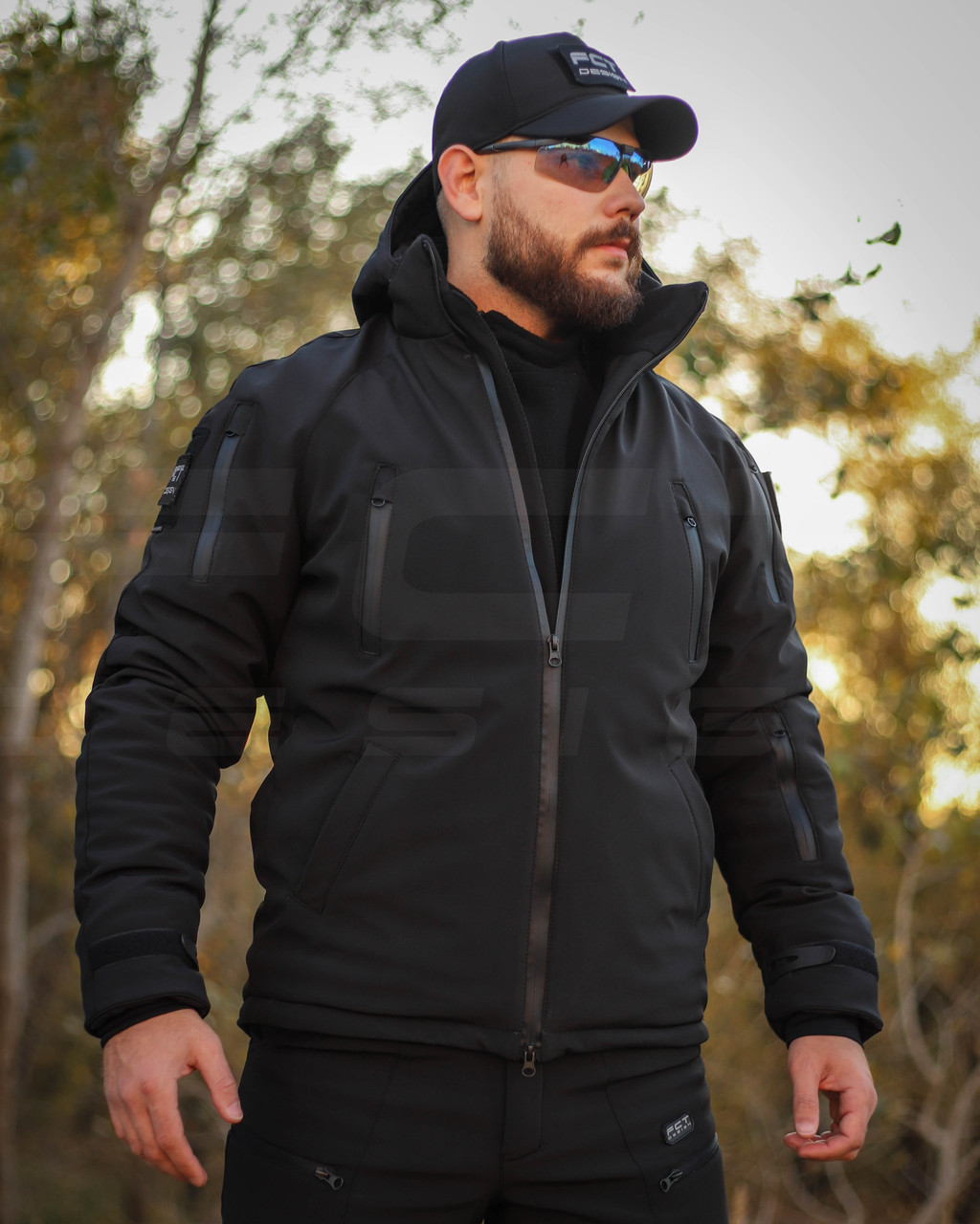 Куртка тактична зимова Хантер чорна Софтшелл для Поліції