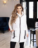 Жіноча тепла стьобана подовжена батальна жилетка-безрукавка з капюшоном і кишенями (р.62-68). Арт-1926/43