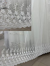 Грек-сітка з вишивкою по низу №80590 біла на гурт