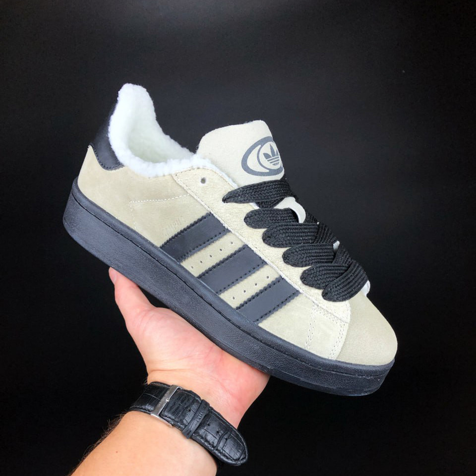 Жіночі зимові кросівки Adidas Campus замшеві стильні повсякденні коричневі чорні