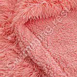 Хутряний плед покривало Травка на овчинці Євро 220x240 см Рожевий у подарунковій сумці, фото 5