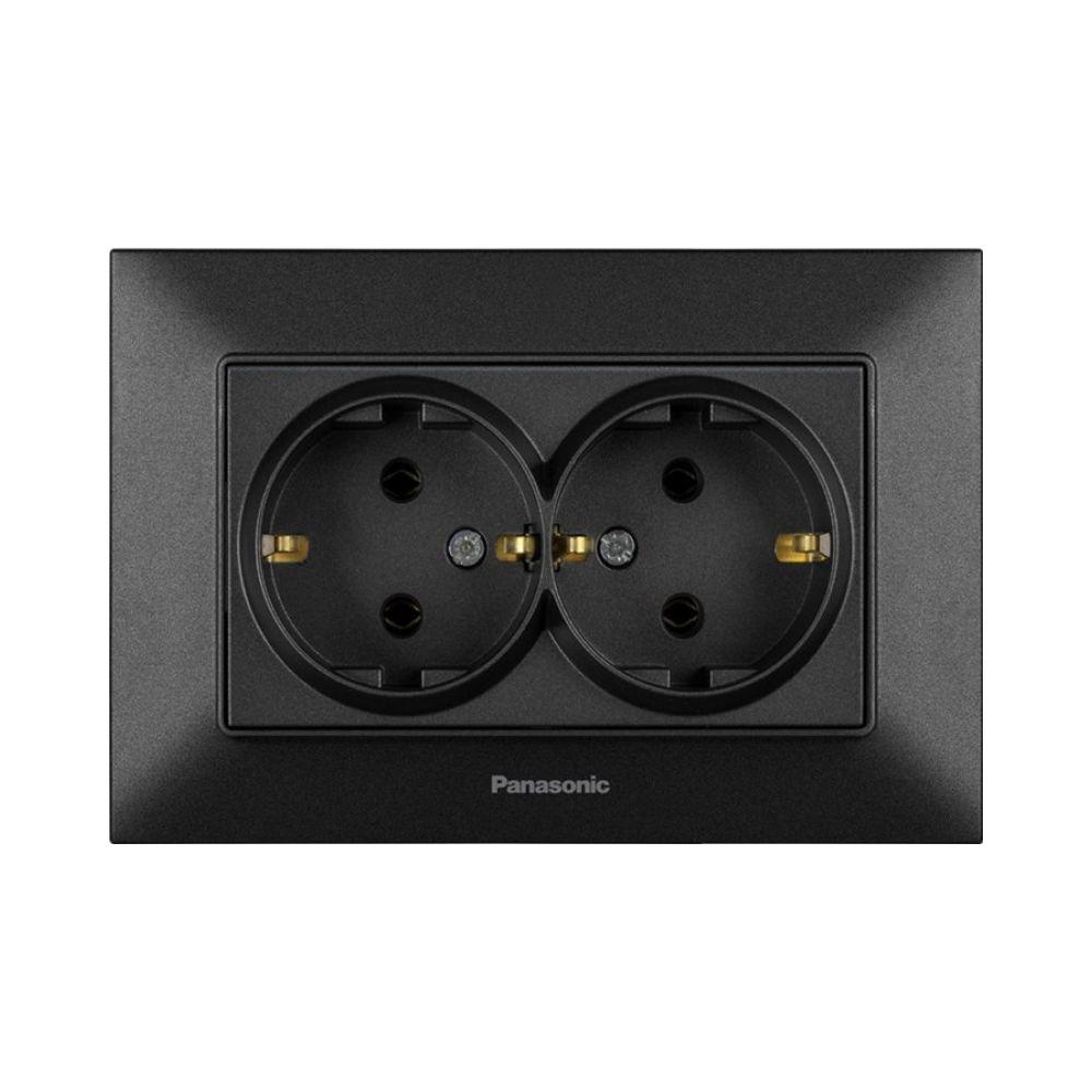 Розетка 2 з землиною черною panasonic arkedia slim wntc02052bl-ua, фото 1